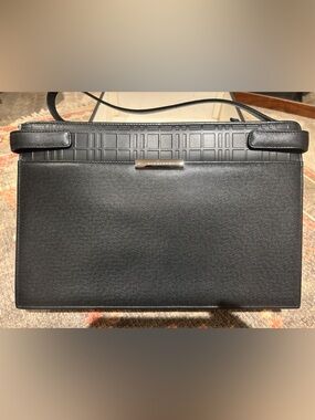 Authentic Burberry Black Textured Leather Shoulder Bag with Original Box